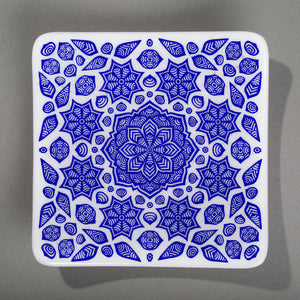 Royal blue and white flower mandala plate