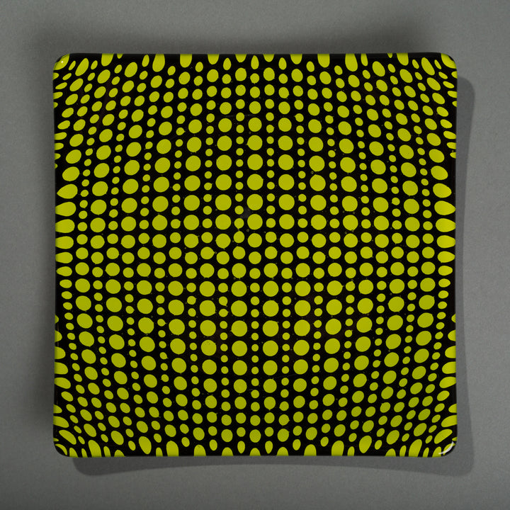 Lime green and black glass circle party plate