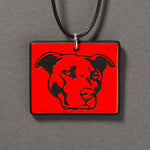 Sandcarved red and black glass pit bull pendant.