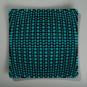 Aquamarine enamel on black glass circle party plates.
