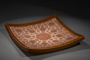Sandcarved, fused, cut, and polished glass flower mandala platter