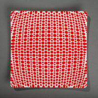 Sandcarved red and white glass circle party plate.