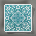 Sandcarved aquamarine and white glass flower mandala plate.