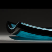 Black and cyan glass flower mandala platter.