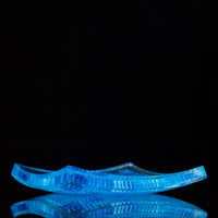 Cut and polished turquoise, white, and clear fused glass ice cube platter.