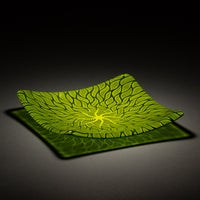 Sandcarved lime green and green transparent glass sun swimmer plate.